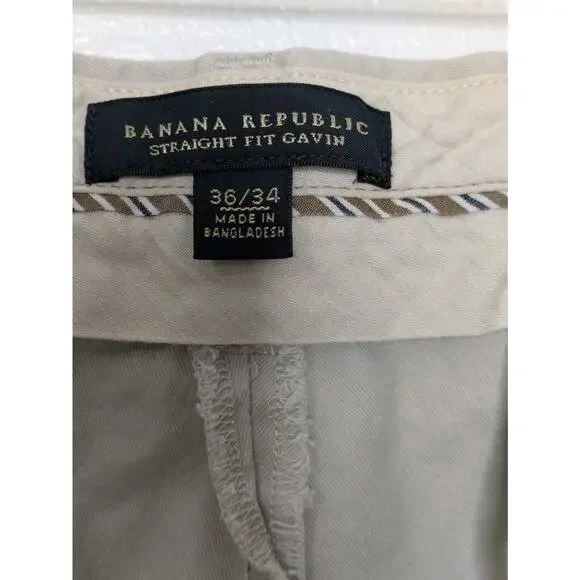 Banana Republic Pants Mens 36 X 34 Gavin Straight Fit Chino Beige Flat Front - Picture 7 of 9